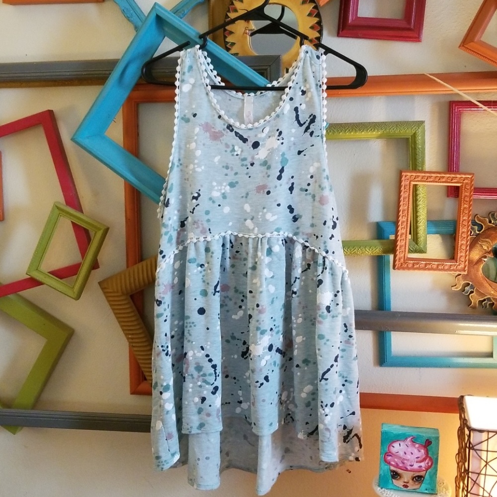 My story pom pom tank hi low tunic mint green L XL
